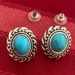 Vintage AVON Silver Plated & Faux Turquoise Stud Earrings